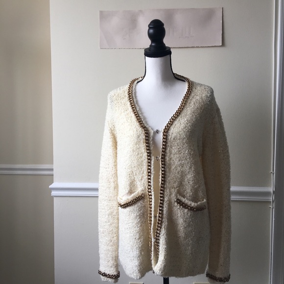 chanel-like chain cardigan sparkle gold white - Picture 2 of 8